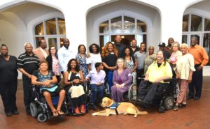 Group photo of some of people who attended SHOWAbility’s Community Meet & Greet at Callanwolde Fine Arts Center.
