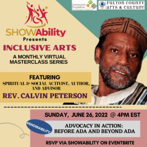 Author and activist Reverend Calvin Peterson on flyer announcing June event